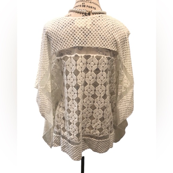 Anthropologie Womens One Size Ivory Lace Kimono Poncho Top - Picture 2 of 4